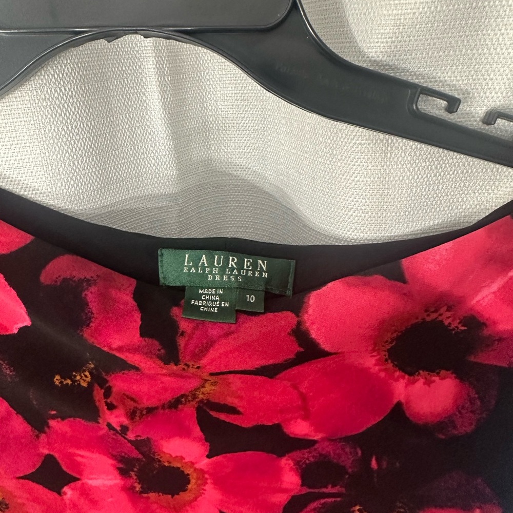 Ralph Lauren Asymmetrical Dress in Black with Pink Floral - Picture 3 of 4